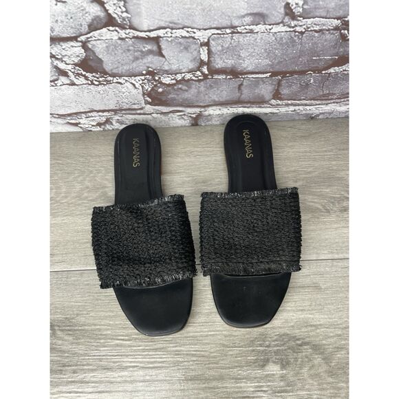 Kaanas Black Leather Synthetic Casual Columbia Slide Sandals Women Sz 9M US/40EU - Picture 2 of 16